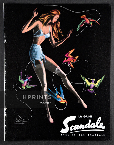 Scandale (Lingerie) 1955 Girdle Bra Stockings, Birds, S.N. Lesage
