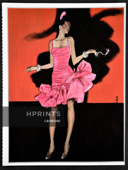 Yves Saint-Laurent 1981 René Gruau, pink Evening Gown