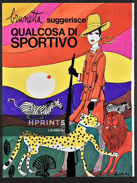 Brunetta 1967 Dior Safari Huntress, Fashion Illustration