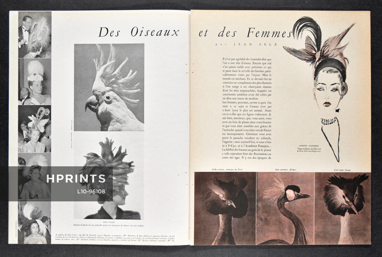 Des oiseaux et des femmes, 1947 - Rose Valois, Janette Colombier... Birds, Feathers, Pierre Mourgue, Text by Jean Selz, 6 pages