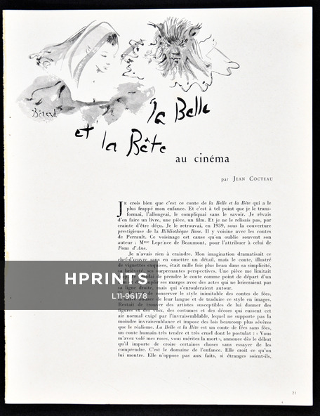 La Belle et la Bête au Cinéma, 1945 - Costumes Christian Bérard, Text by Jean Cocteau, 3 pages