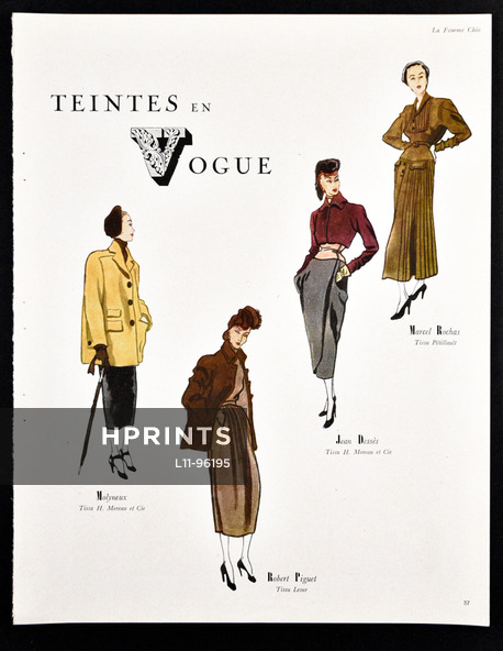 Teintes en Vogue, 1947 - Molyneux, Robert Piguet, Jean Dessès, Marcel Rochas, Pierre Louchel