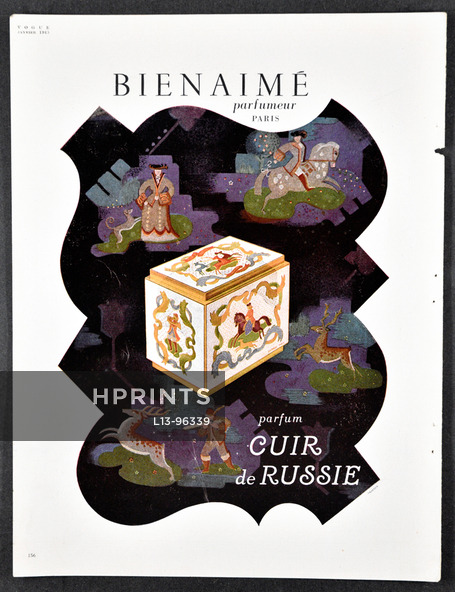 Bienaimé (Perfumes) 1945 Vogue Libération, Cuir de Russie