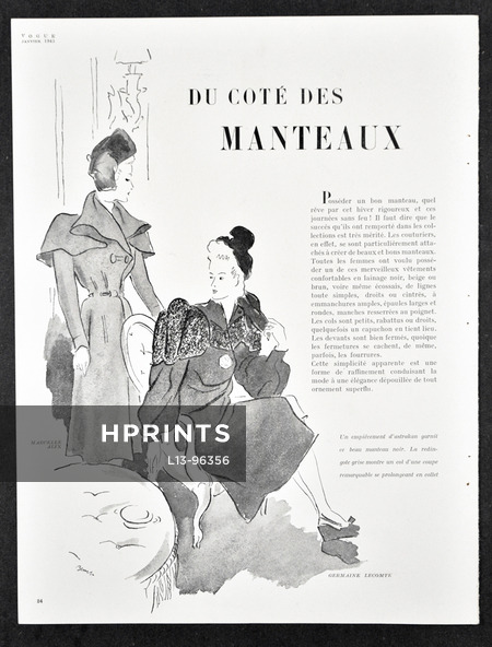 Benito 1945 Manteaux Marcelle Alix, Germaine Lecomte, Vogue Libération