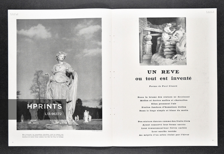 Un rêve ou tout est inventé, 1945 - Vogue Libération, Photos André Ostier, Texte par Paul Éluard, 3 pages