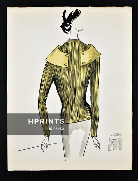 Bassia 1960 Original Fashion Drawing, Yellow Knitwear