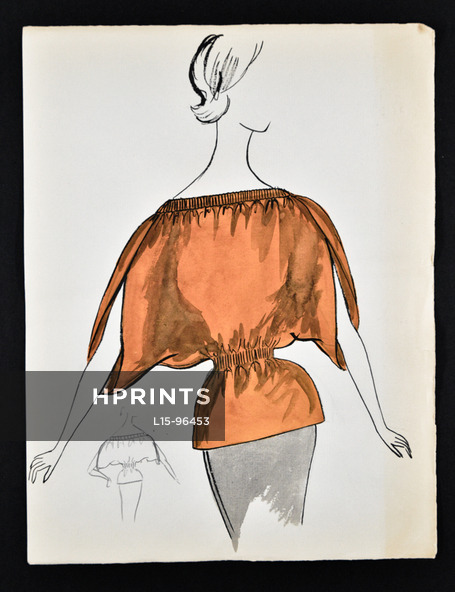 Bassia 1960 Original Fashion Drawing, Orange Knitwear