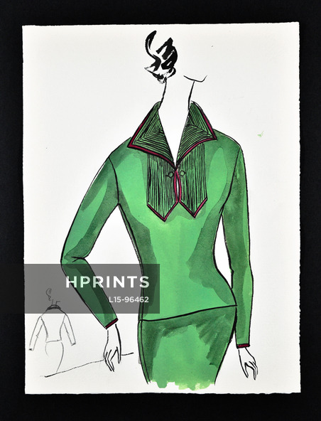 Bassia 1960 Original Fashion Drawing, Green Knitwear