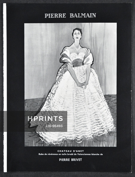 Pierre Balmain 1953 René Gruau, Ball Gown, Strapless Dress, Pierre Brivet