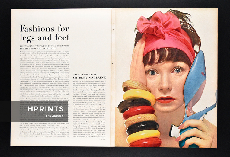 Fashions for legs and feet, 1964 - Shirley Maclaine, Photos Bert Stern, Shoes Capezio, I. Miller, Delman, Evins, 6 pages