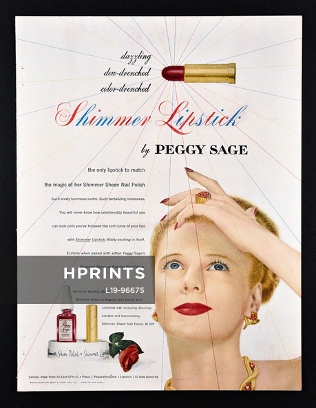 Peggy Sage 1947 John Rubel Jewels, Lipstick, Nail Polish