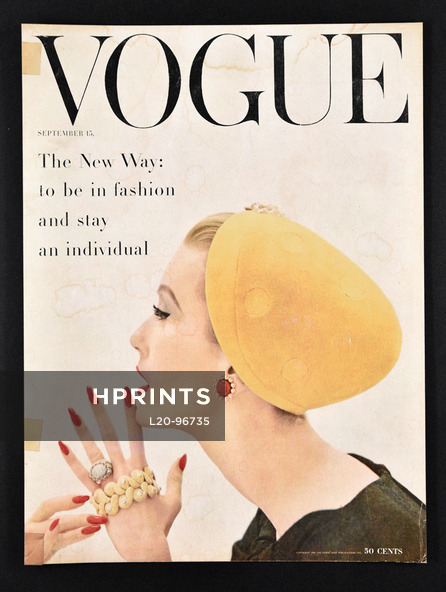 Vogue (USA) 1955 Hat by Adolfo of Emme, David Webb Jewels, Photo Rutledge, Cover Only