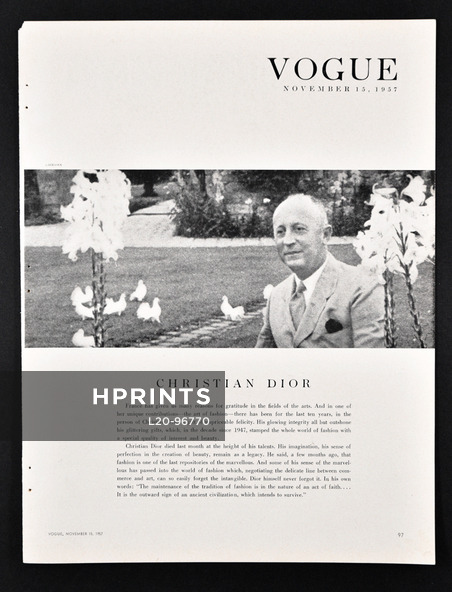 Christian Dior 1957 Tribute in American Vogue November 15