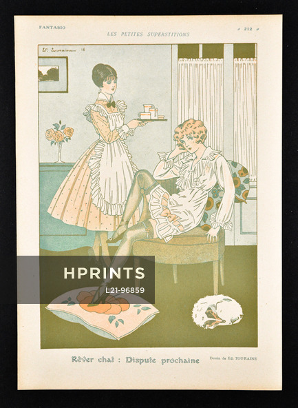 Rêver chat : Dispute prochaine, 1916 - Touraine Maid, Stockings, Babydoll