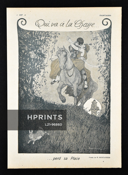 Qui va à la Chasse... perd sa Place, 1916 - Henri Montassier Lovers, Pierrot, Harlequin