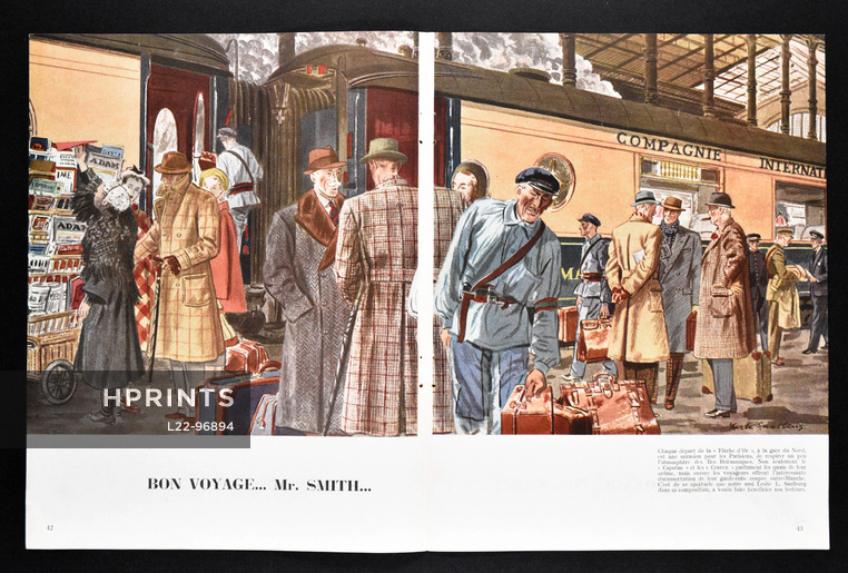 Bon voyage... Mr Smith..., 1946 - Flèche d'Or Leslie L. Saalburg, Train Station Gare du Nord, Luggage, Men's Clothing
