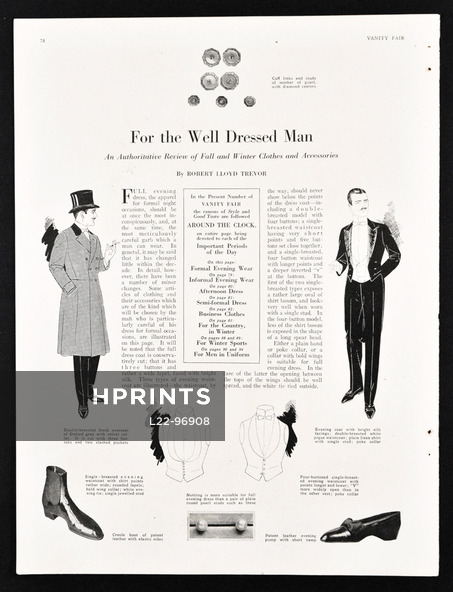 For the Well Dressed Man, 1918 - Men's Clothing, Dandy, 10 pages Complete Article, Texte par Robert Lloyd Trevor, 10 pages