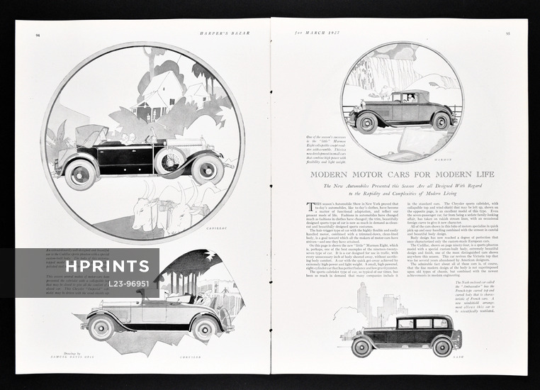 Modern Motor Cars for Modern Life 1927 Cadillac, Chrysler, Marmon, Packard, Pierce-Arrow, Samuel Davis Otis, 4 pages
