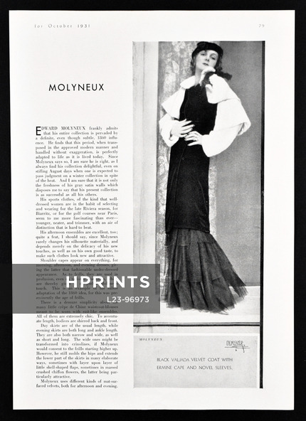 Edward Molyneux 1931 Velvet Coat Ermine Cape, Photo Demeyer
