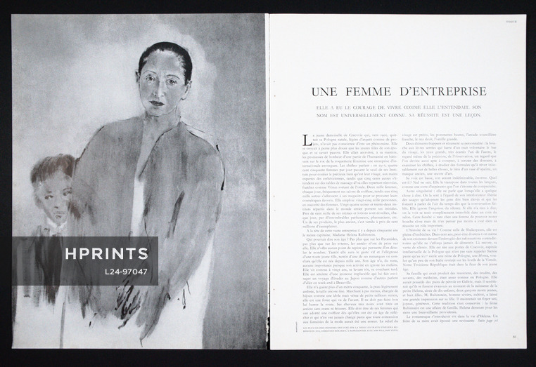 Une Femme d'Entreprise, 1957 - Helena Rubinstein, Portrait by Bérard with her son Roy Titus, Article, 5 pages
