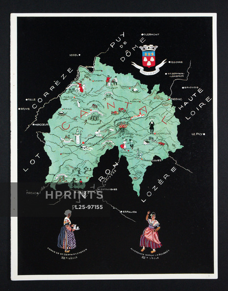Map of Cantal 1935 Auvergne, Aurillac
