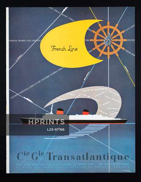 French Line (Ship company) 1956 Transatlantic Liner, Boat, Michel Lezla