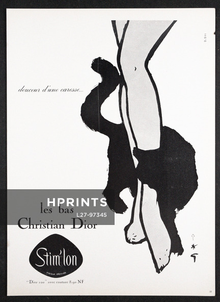 Christian Dior (Lingerie) 1960 "Sweetness of a caress..." Stockings, Cat, René Gruau