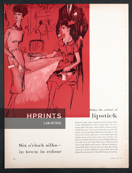 René Bouché 1959 Silks the colour of lipstick, Hannah Troy, Gaines-Parnet, 6 o'clock (red)