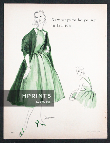 Dagmar 1955 Junior Fashions, Green Dress, Fashion Illustration, 2 pages