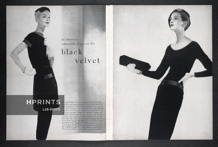 Black Velvet, 1955 - Fashion Serie by Horst, Larry Aldrich, Harvey Berin, Black Dresses, Fashion Photography, 6 pages