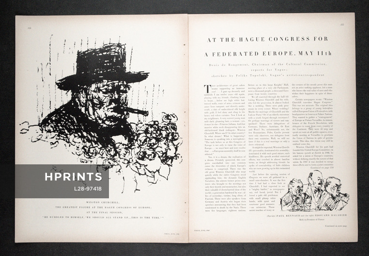 At the Hague Congress for Federated Europe, 1948 - Feliks Topolski Winston Churchill, Text by Denis de Rougemont, 4 pages