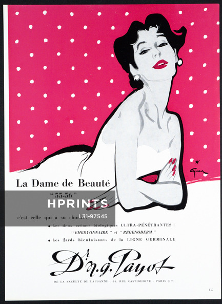 Payot, Dr N.G. 1955 René Gruau, La Dame de Beauté 55-56, Lipstick, Nail Enamel