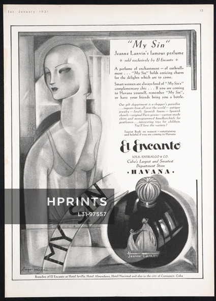 Lanvin (Perfumes) 1931 My Sin, Arpège, Sold exclusively by El Encanto (Havana, Cuba)