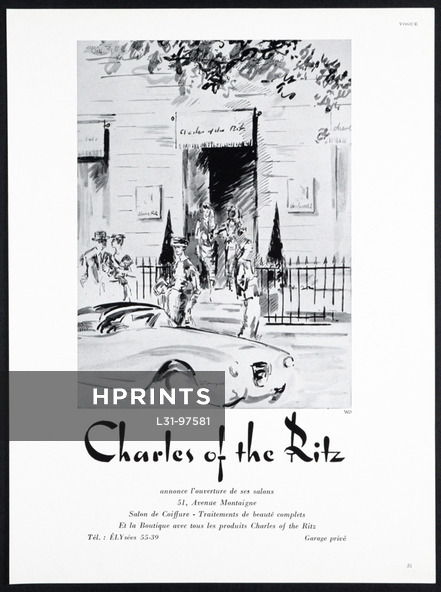 Charles of the Ritz 1956 Store Address 51 Avenue Montaigne, Paris