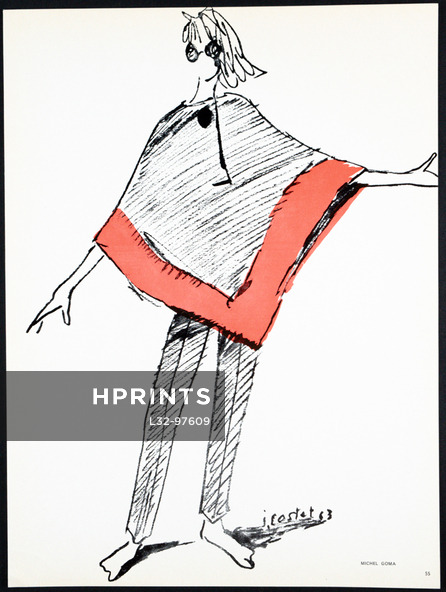 Michel Goma 1963 Poncho, Jacques Costet, Fashion Illustration