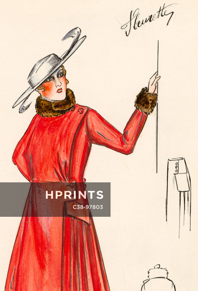 Original Fashion Drawing - Bernard & Cie 1910 "Fleurette", Indian ink and gouache