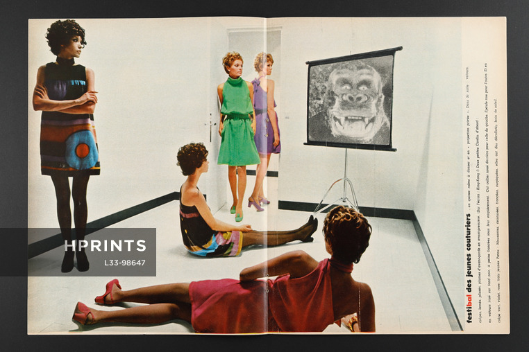 Festibal des jeunes couturiers, 1967 - Photos Helmut Newton, King Kong, Monkey, Pierre Cardin, Jean Patou..., 10 pages
