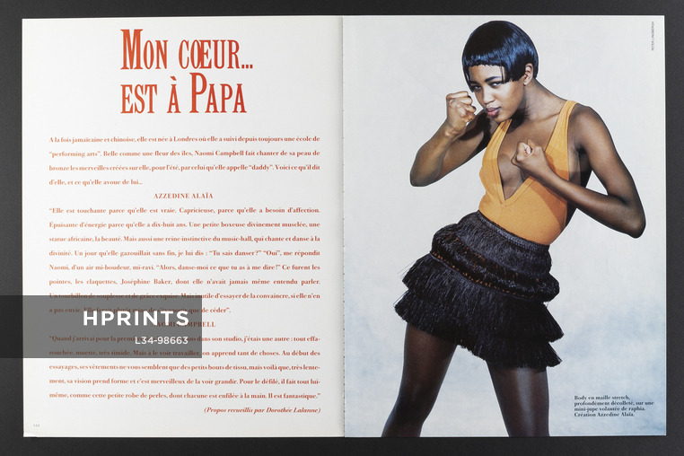Mon coeur... est à Papa, 1989 - Naomi Campbell, Azzedine Alaïa, Photos Peter Lindbergh, 6 pages