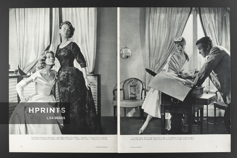 René Gruau (drawing models) 1953 Jacques Fath, Balenciaga, Christian Dior, Evening Gowns, Bettina Graziani