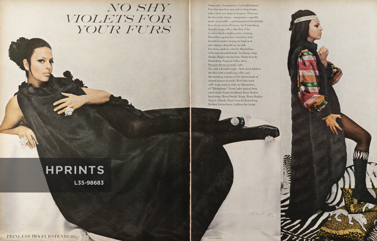 No Shy Violets for your Furs, 1968 - Princess Ira Fürstenberg, Photos Helmut Newton, Maximilian Furs, 4 pages