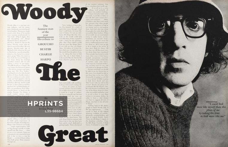 Woody The Great, 1972 - Woody Allen, Photos Irving Penn, Text by Leo Lerman, 8 pages