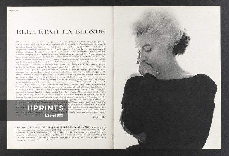 Elle était la blonde, 1962 - Marilyn Monroe Photo Bert Stern, Text by Michel Mohrt