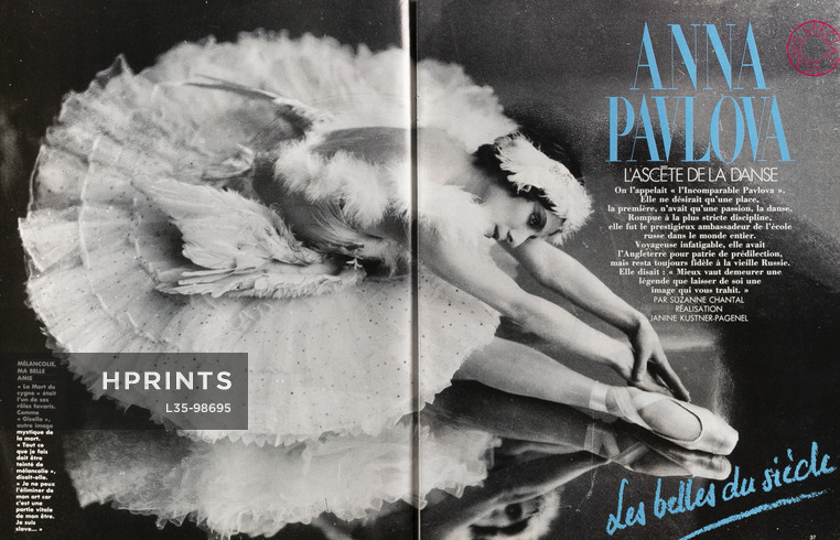 Anna Pavlova — L'Ascète de la Danse, 1986 - Ballerina, Les Belles du Siècle, Texte par Suzanne Chantal, 7 pages
