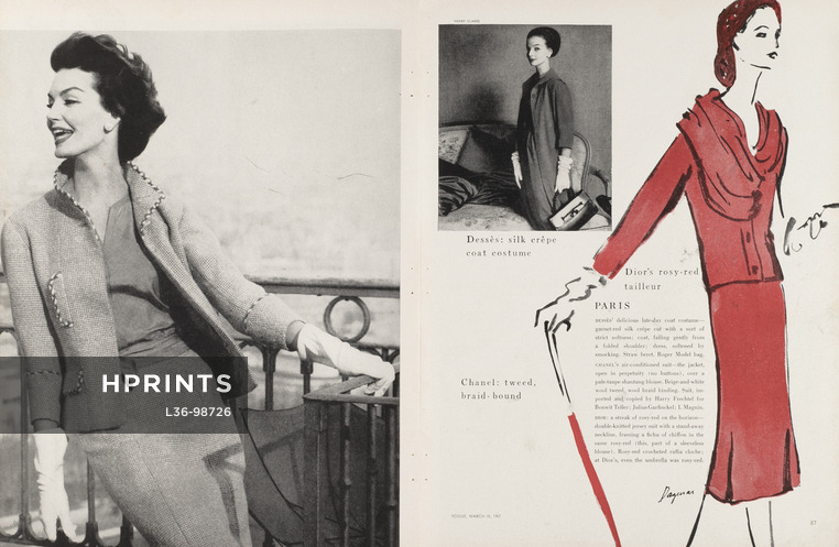 Paris report, 1957 - Chanel, Christian Dior... Photos Henry Clarke, Illustrations Dagmar, 7 pages