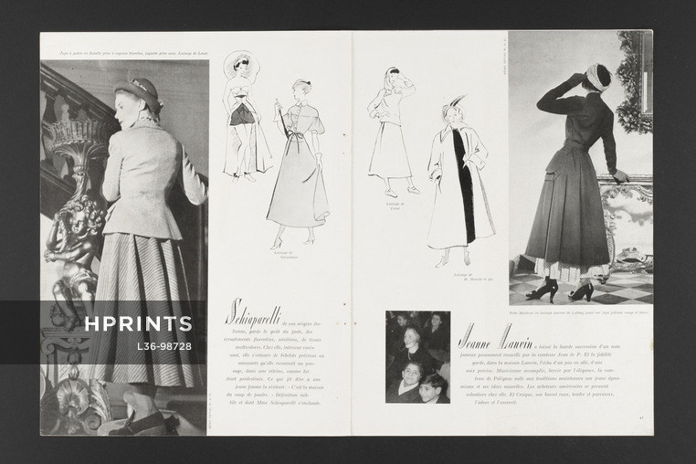 Schiaparelli, Jeanne Lanvin 1948 Photos Remy Duval... Paquin, Molyneux, Mad Carpentier, Pierre Balmain, Maggy Rouff, 7 pages