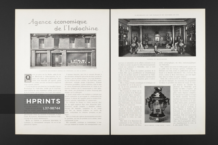 Agence économique de l'Indochine, 1924 - 20 rue de la Boëtie, 2 pages