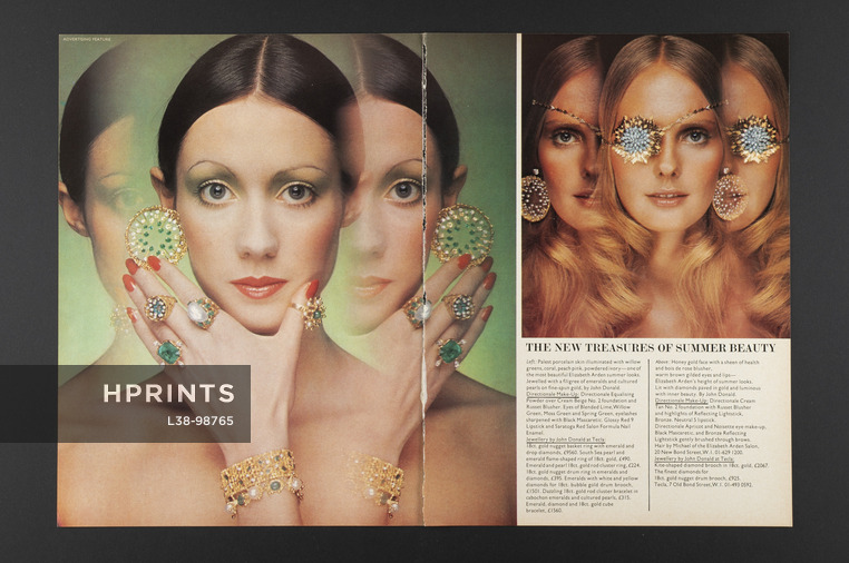 The New Treasures of Summer Beauty, 1971 - Jewels John Donald at Técla, Make-up Elizabeth Arden, 4 pages