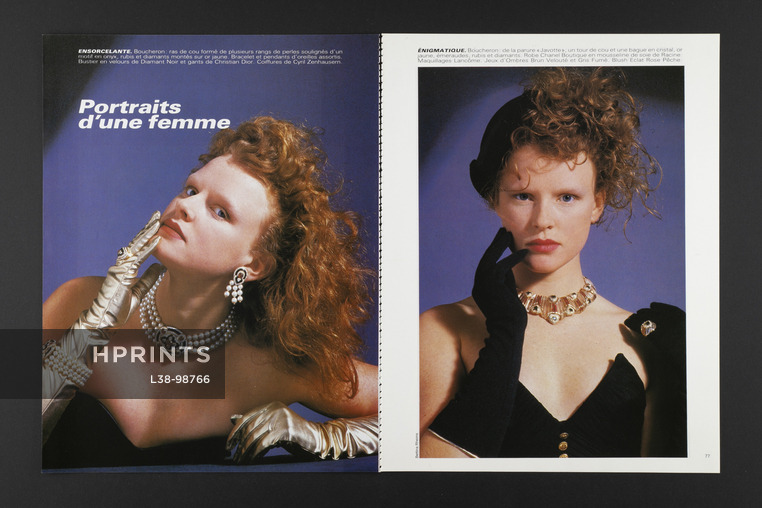 Portraits d'une femme, 1985 - Photos Bettina Rheims, Boucheron, Chaumet, Verney, Cartier, M. Gérard, 6 pages