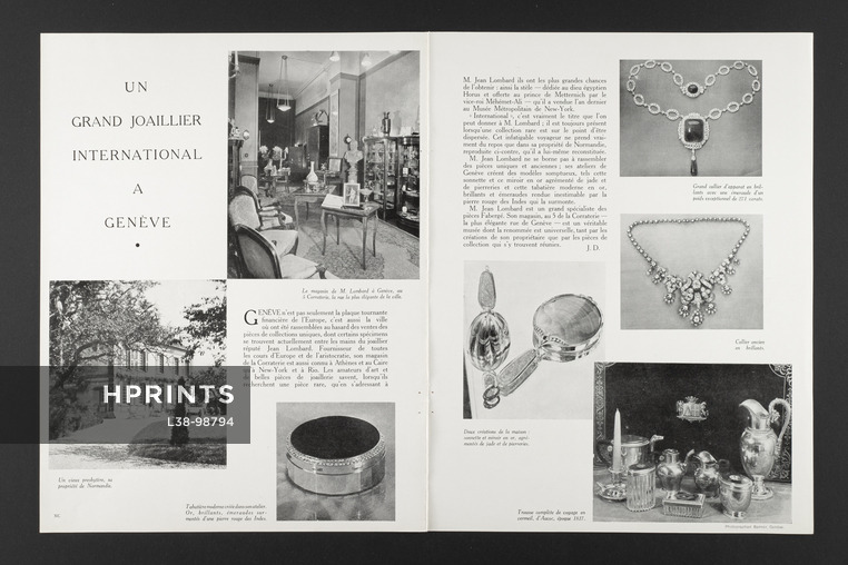 Un Grand Joaillier International à Genève, 1950 - Jean Lombard High Jewelry, Magasin 5 de la Corraterie, Texte par J. D.
