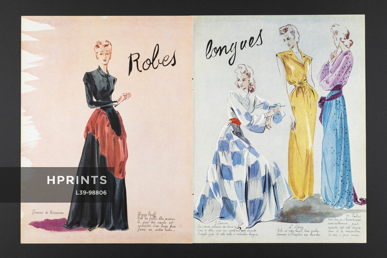 Robes longues, 1941 - Dessins de Karsavina, Maggy Rouff, Jeanne Lanvin, Lucien Lelong, Marcel Rochas